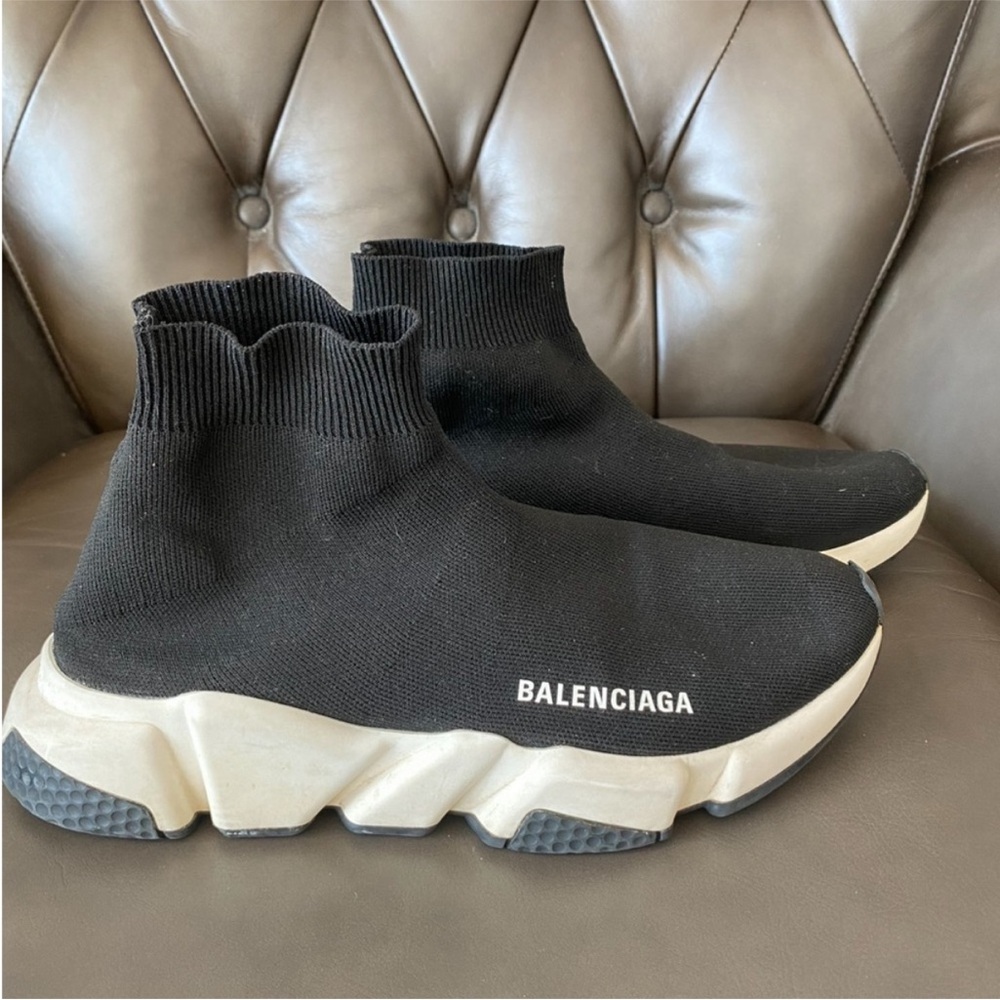 Balenciaga 2.0 Black and White Speed Sock Sneakers Size 39 l US 9 - Picture 6 of 15